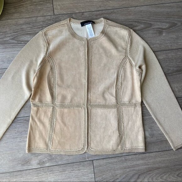NWOT Jones New York  Suede Crochet Patchwork Open Front Jacket - Picture 6 of 16